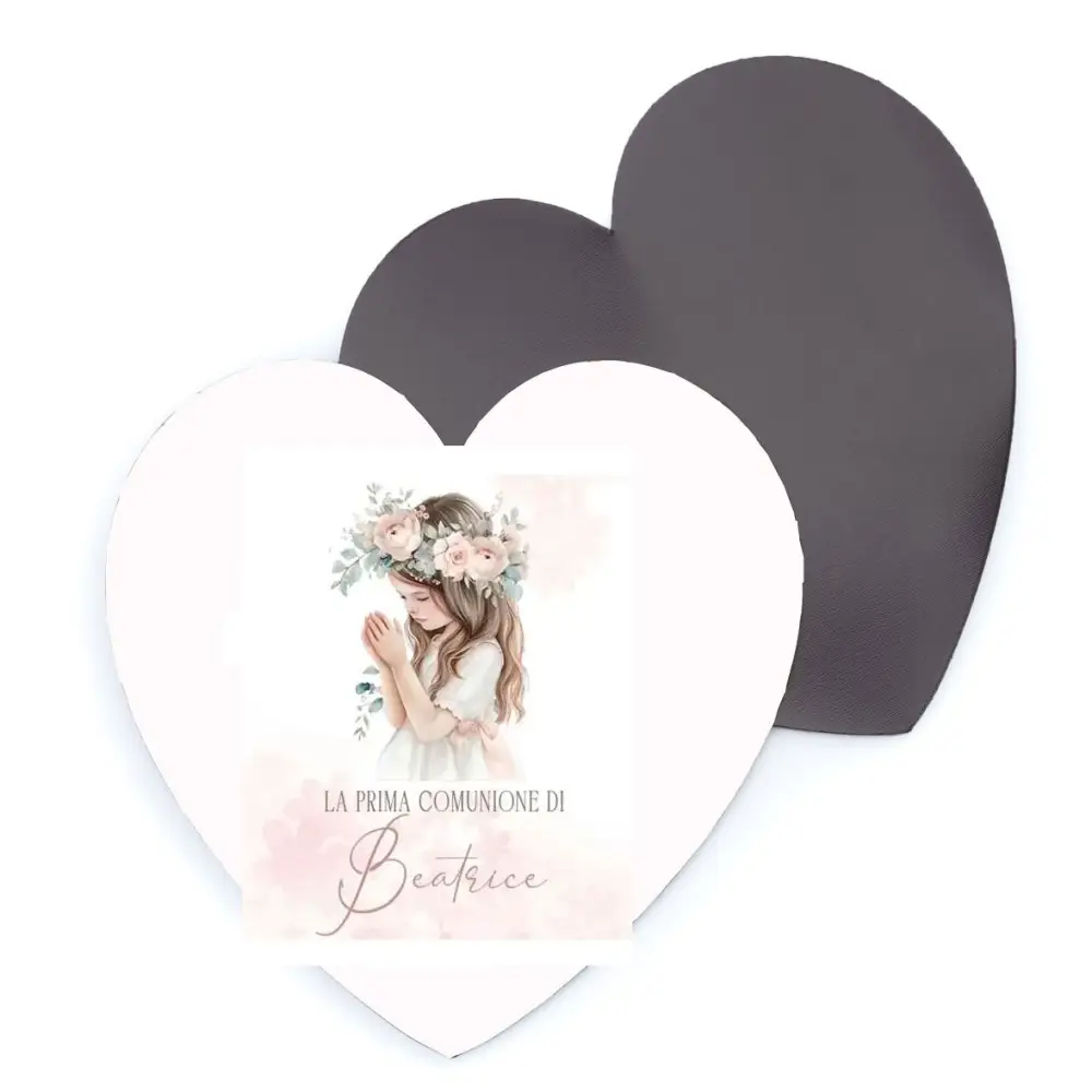 10 magneti Cuore Personalizzabili Prima Comunione Romantic Girl