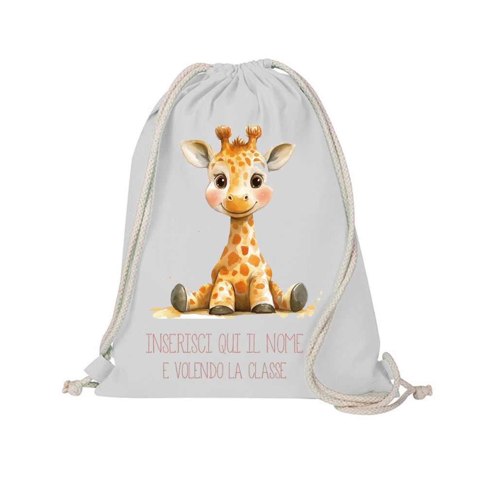Sacca Zaino in cotone Giraffa personalizzabile