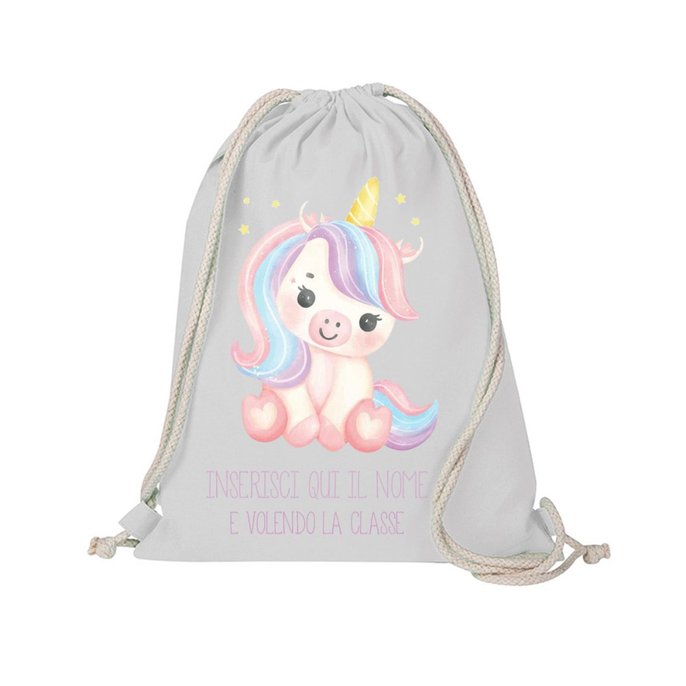 Sacca Zaino in cotone Unicorno personalizzabile