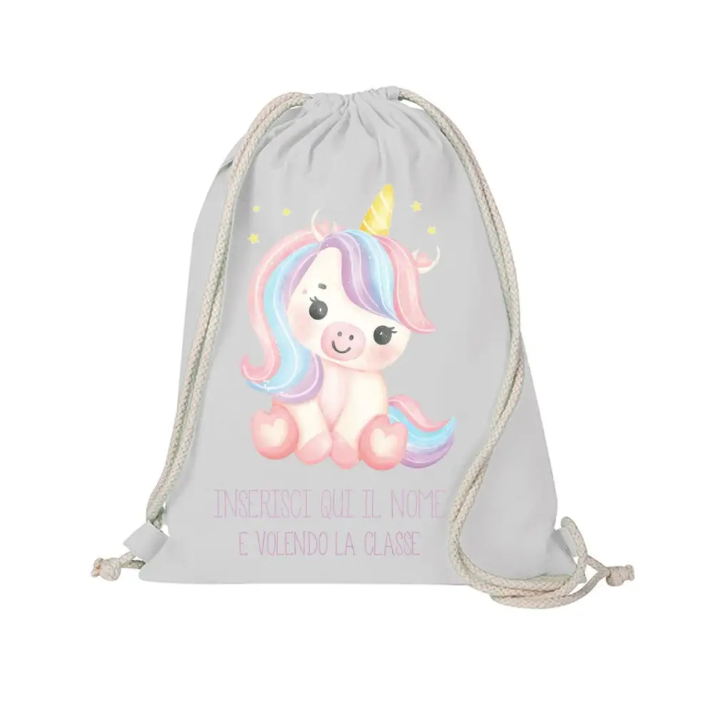 Sacca Zaino in cotone Unicorno personalizzabile
