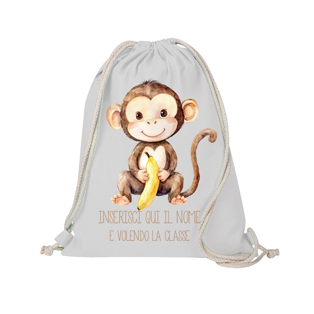 Sacca Zaino in cotone Scimmietta personalizzabile