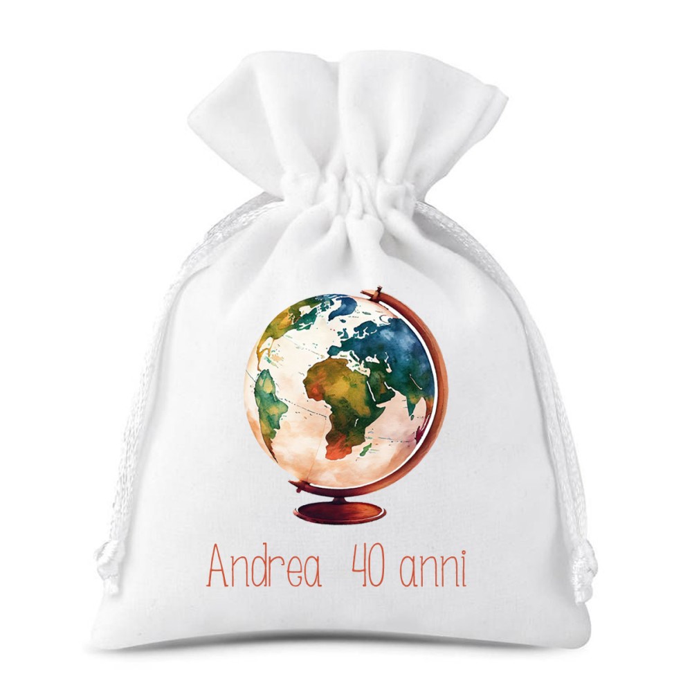 10 Sacchetti Mappamondo tema viaggio personalizzabili