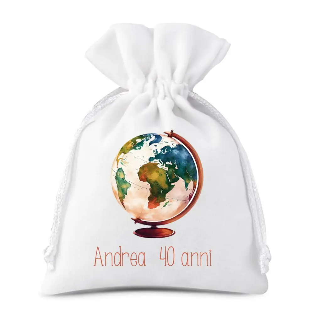 10 Sacchetti Mappamondo tema viaggio personalizzabili