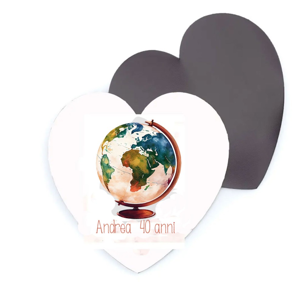 10 magneti Cuore Personalizzabili con Nome 5 cm Mappamondo