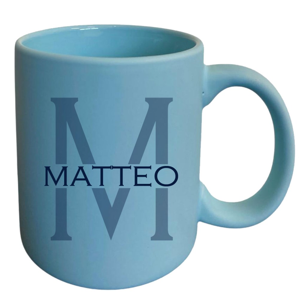 Tazza celeste pastello personalizzabile con iniziale e nome
