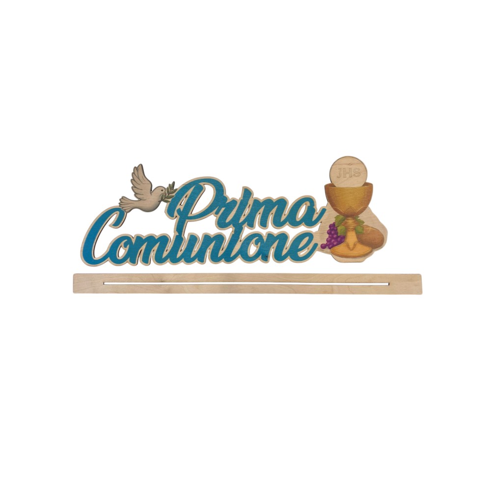 Scritta in legno Prima comunione celeste