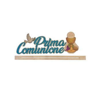 Scritta in legno Prima comunione celeste