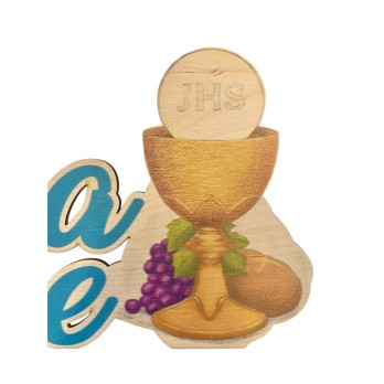 Scritta in legno Prima comunione celeste