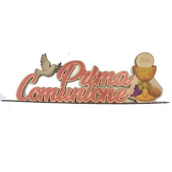 Scritta in legno Prima comunione rosa