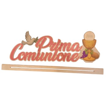 Scritta in legno Prima comunione rosa