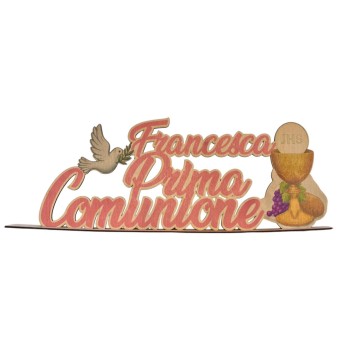 Scritta in legno Prima comunione rosa personalizzabile