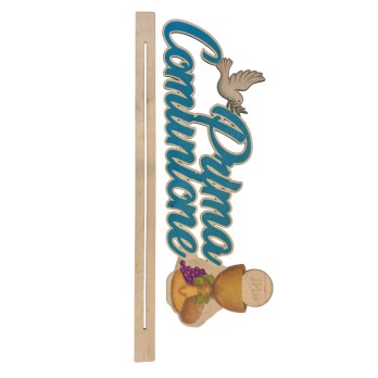Scritta in legno Prima comunione celeste personalizzabile