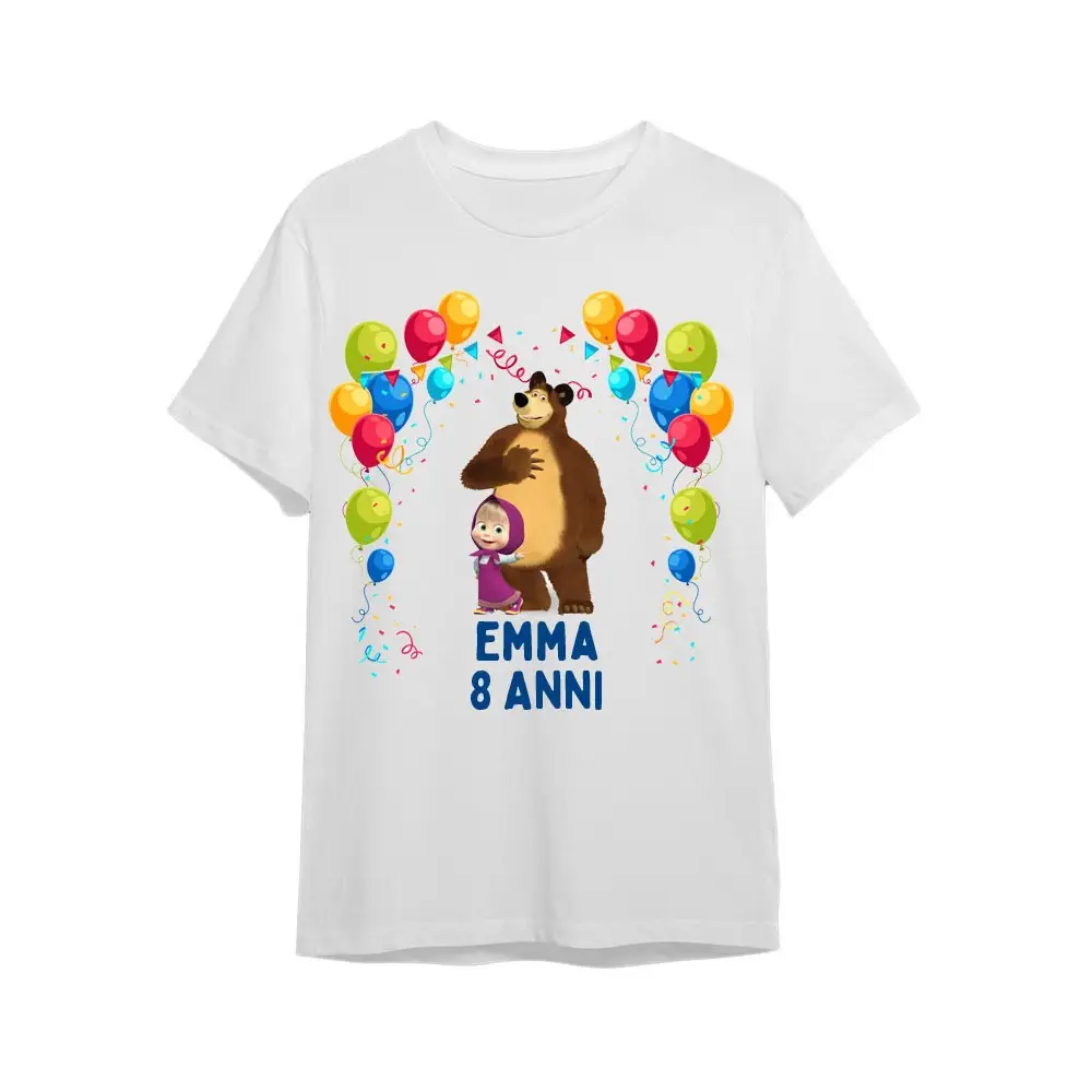 Maglietta personalizzata per festa compleanno Masha e Orso