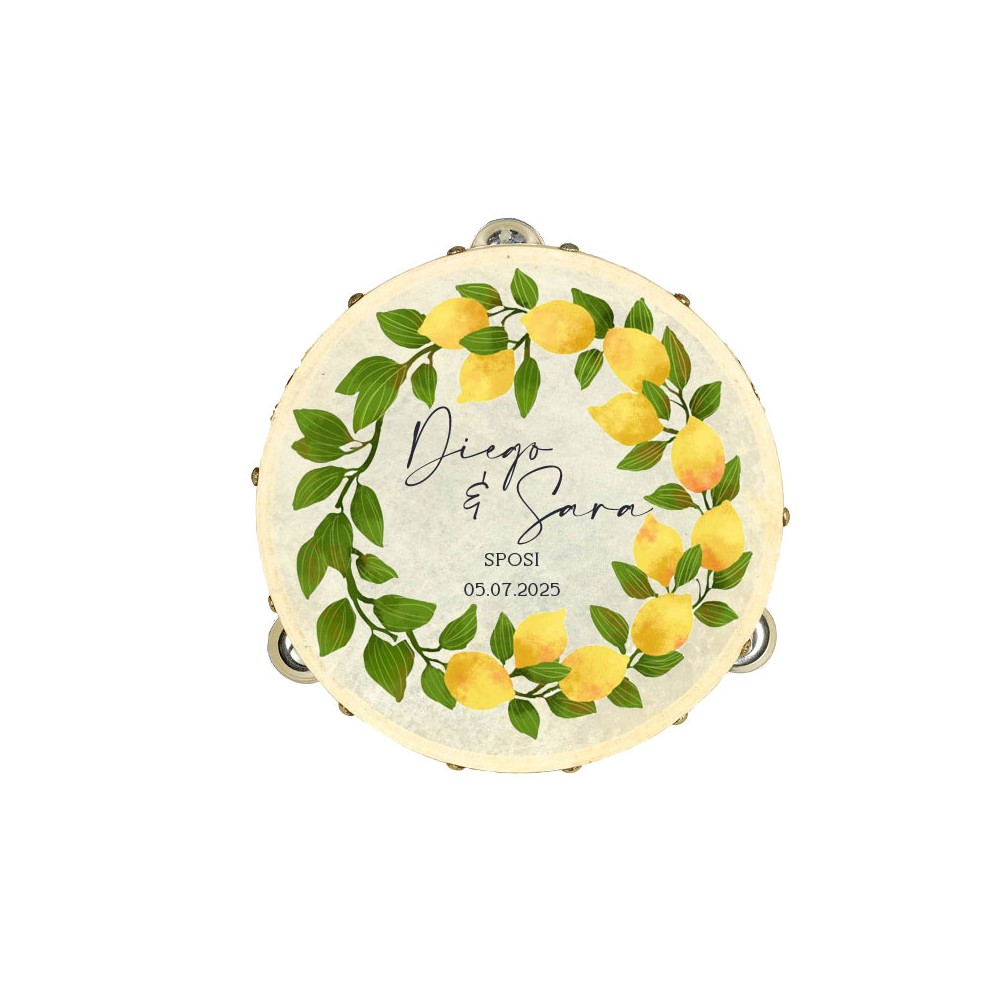 Tamburello personalizzabile Tema Limoni di Sorrento per matrimonio - 6 pz
