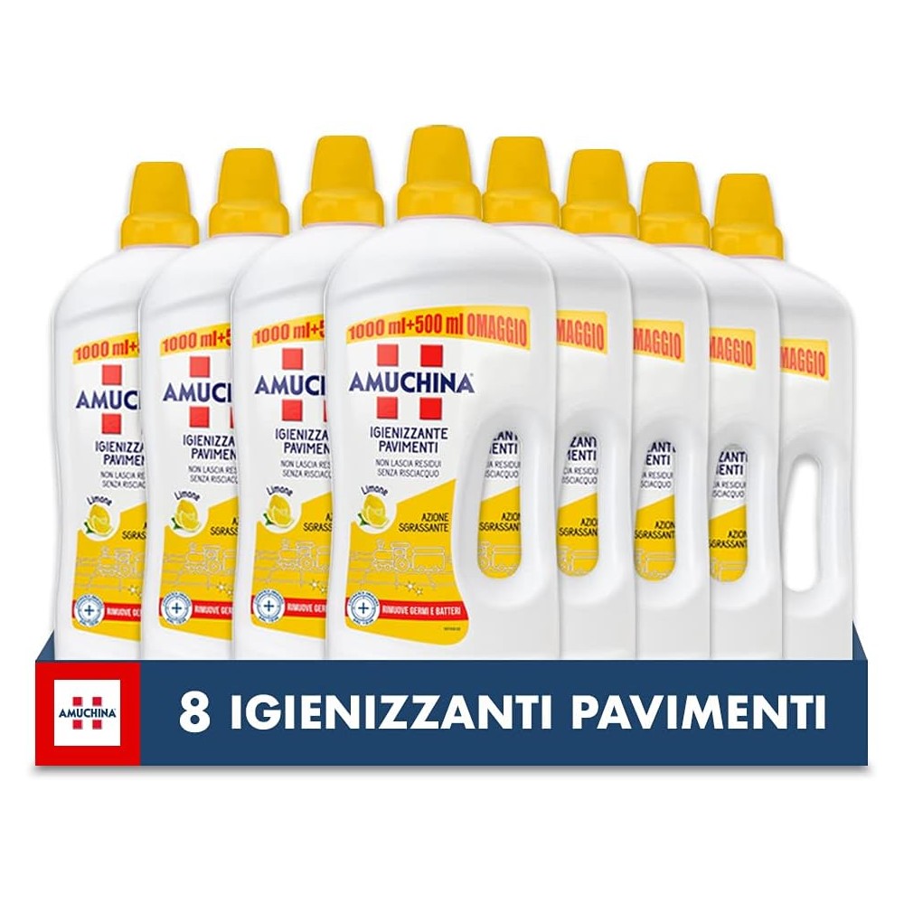 Amuchina Detersivo Igienizzante Pavimenti Limone 8 pz 1.5lt