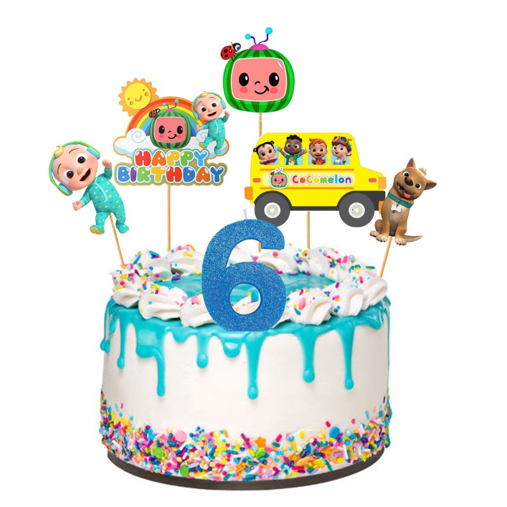 Cake Topper Picks Cocomelon 5pz con candelina