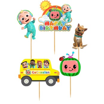 Cake Topper Picks Cocomelon 5pz con candelina