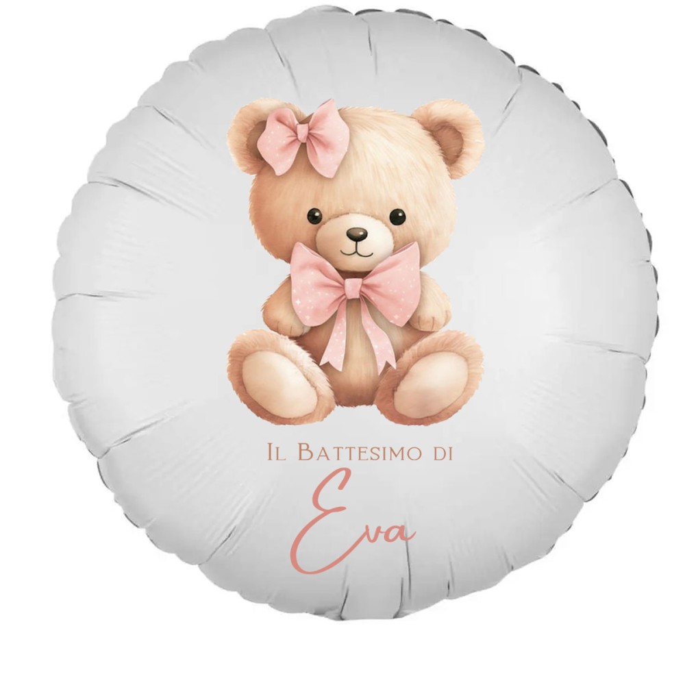 Palloncino foil personalizzabile Orsetto rosa Battesimo