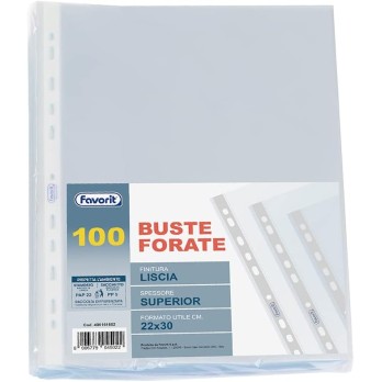 Favorit Buste Perforate, Lucide, Alto Spessore, 22 x 30 cm, 100 Pezzi, Trasparenti