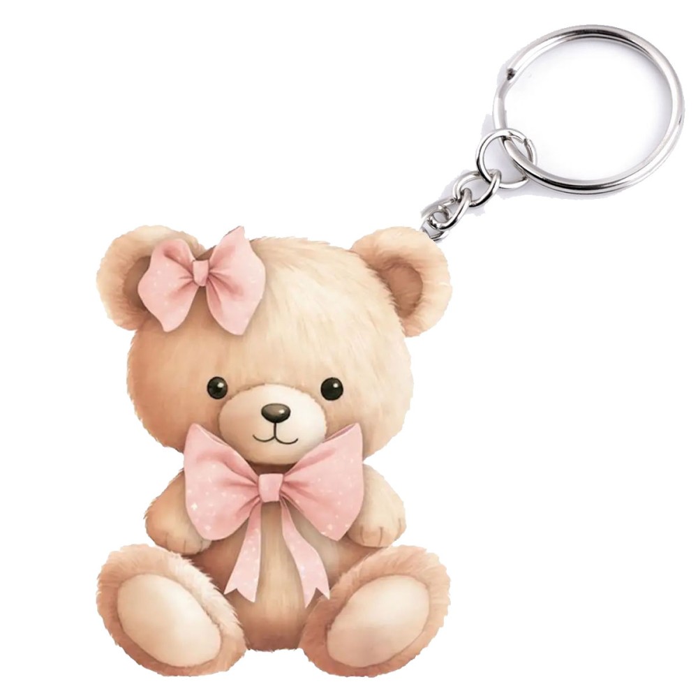 Portachiavi in Plexiglass Orsetta rosa con fiocco - 10 pz