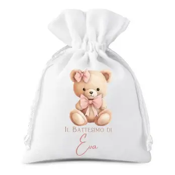 10 Sacchetti Orsetta Fiocco rosa personalizzabili