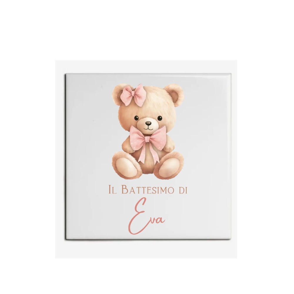 Mattonella magnete Orsetta fiocco rosa Personalizzabile 10 pz