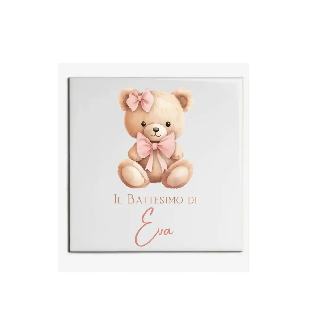 Mattonella magnete Orsetta fiocco rosa Personalizzabile 10 pz