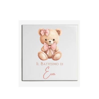 Mattonella magnete Orsetta fiocco rosa Personalizzabile 10 pz