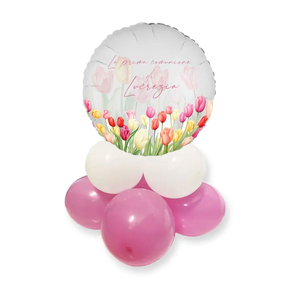 Centrotavola con Palloncino Prima comunione Tulipani personalizzabile