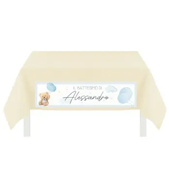 Tovaglia TNT con stampa personalizzabile Battesimo teddy celeste
