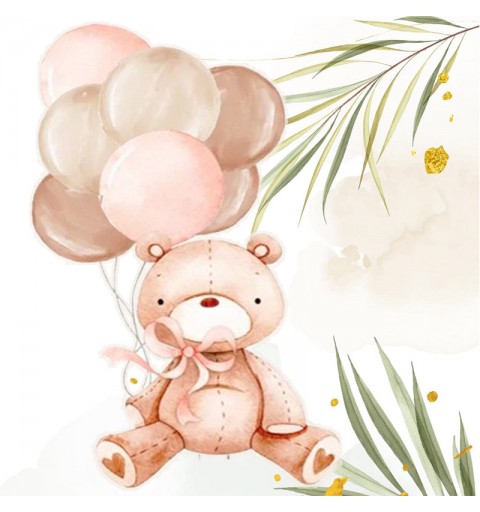 Sagoma 30 cm legno orsetta palloncini rosa