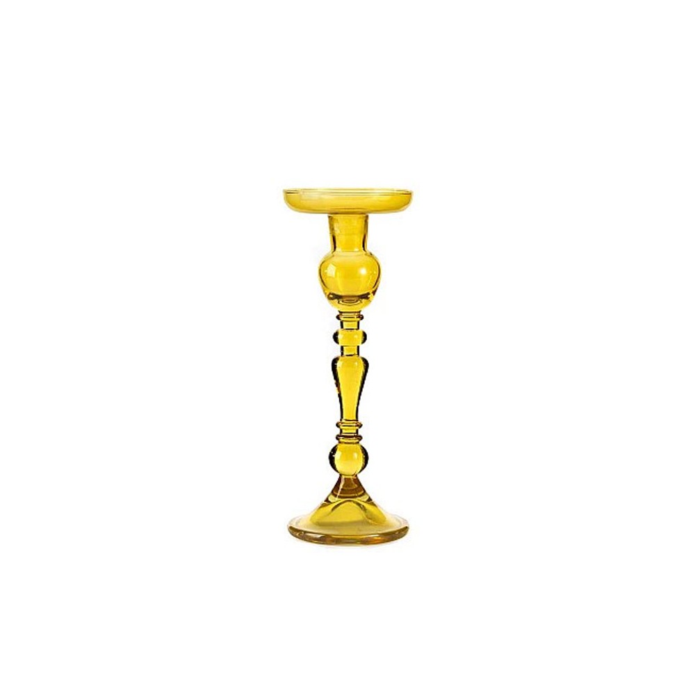 Porta candela in vetro ambra scuro  h 24 cm di 9 cm A49/24L22