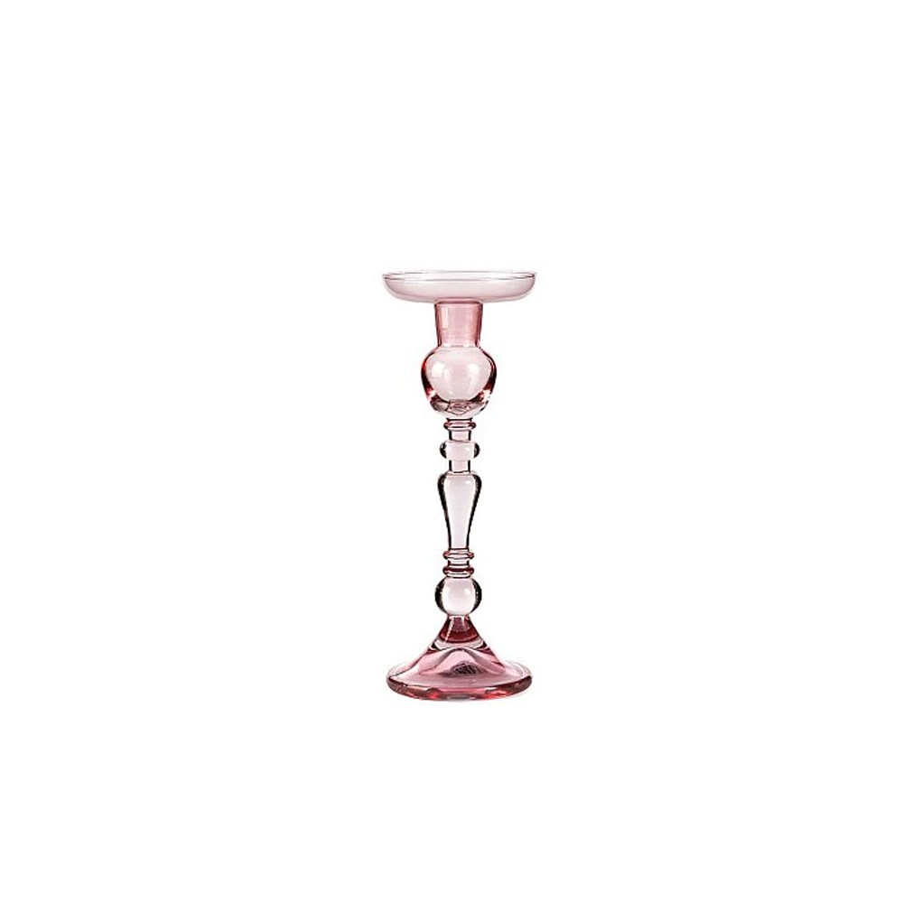 Porta candela in vetro rosa h 24 cm di 9 cm A49/24L09