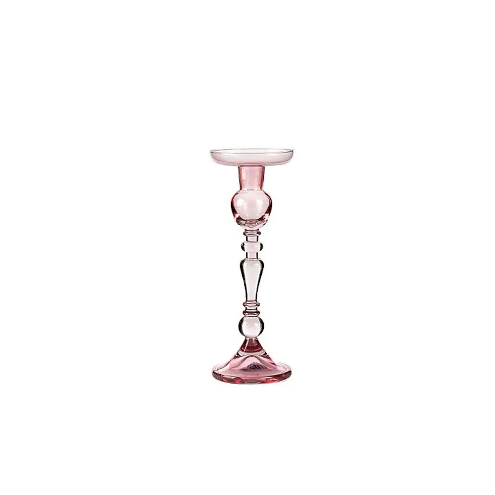 Porta candela in vetro rosa h 24 cm di 9 cm A49/24L09