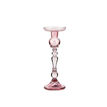 Porta candela in vetro rosa h 24 cm di 9 cm A49/24L09