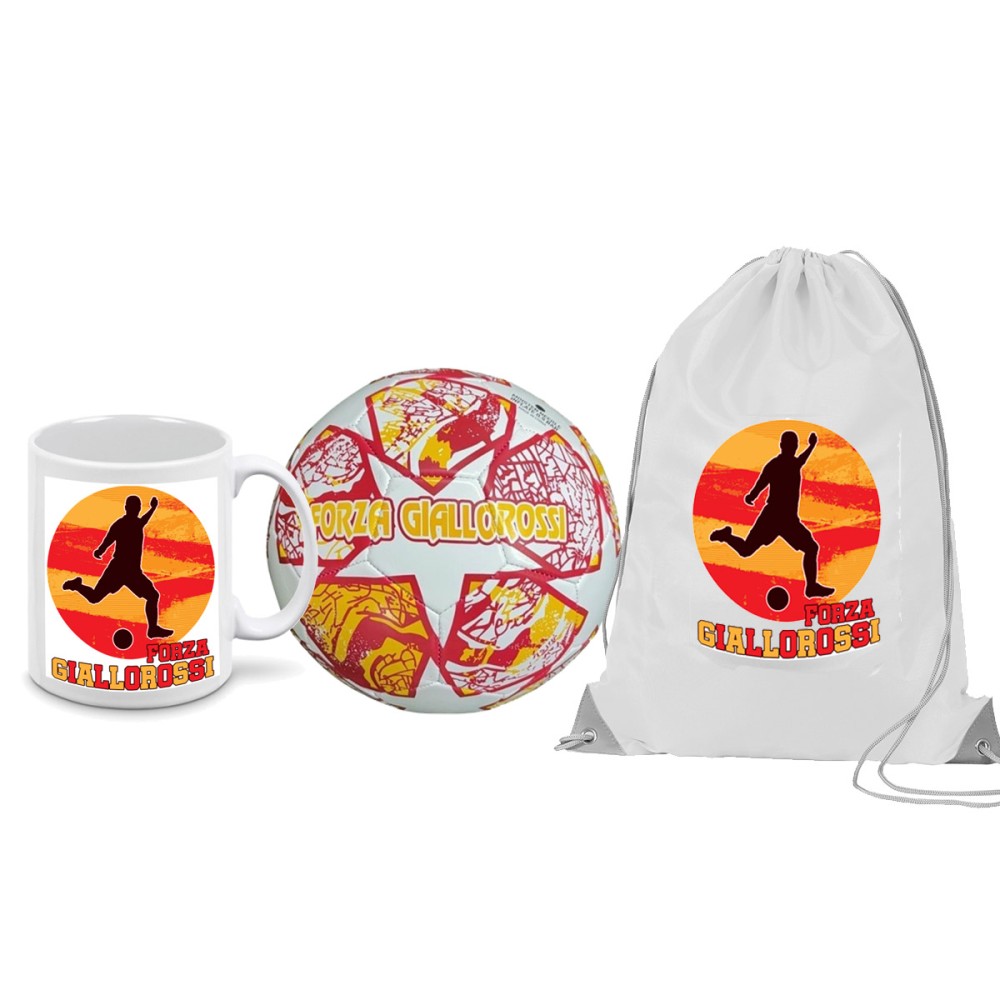 Pallone Napoli FORZA Giallorossi n.5 e tazza e sacca