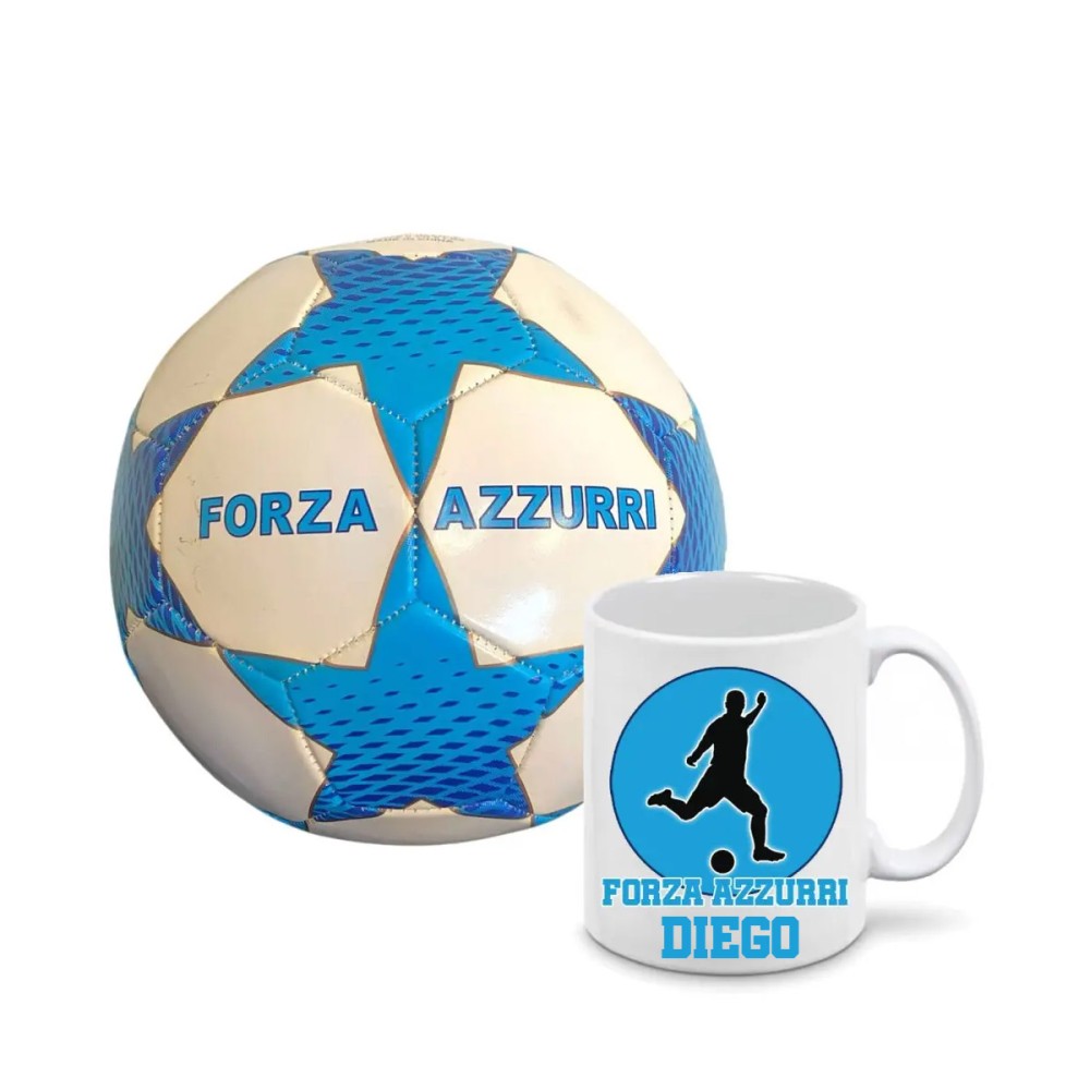 Pallone Napoli FORZA AZZURRI n.5 e tazza personalizzata