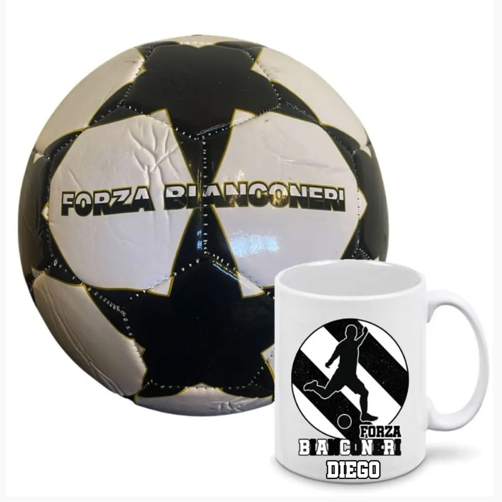 Pallone Juventus Forza Bianconeri n.5 e tazza personalizzabile