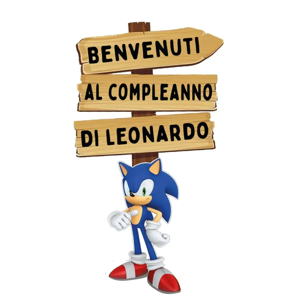 Sagoma decorativa in legno Sonic con frecce personalizzabili - 85 cm