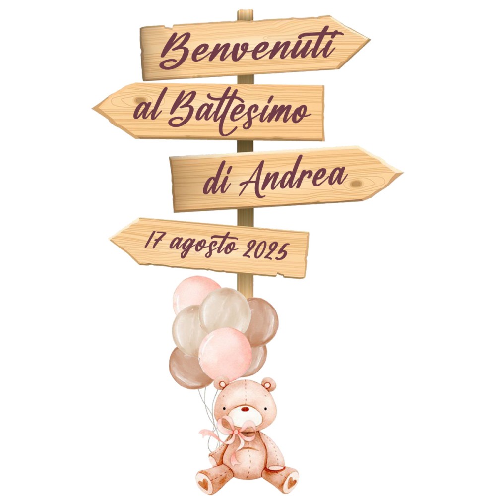 Sagoma in MDF Orsetta palloncini rosa con frecce - 85 cm con supporto