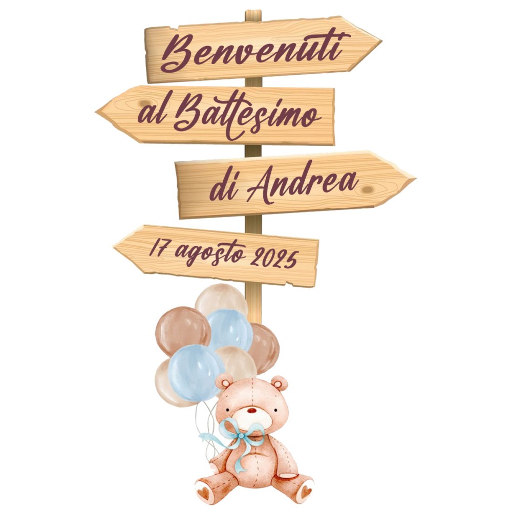 Sagoma in MDF Orsetto palloncini con frecce - 85 cm con supporto