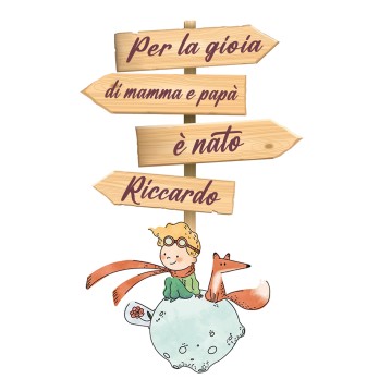 Sagoma in MDF nascita Piccolo Principe New con frecce - 85 cm con supporto