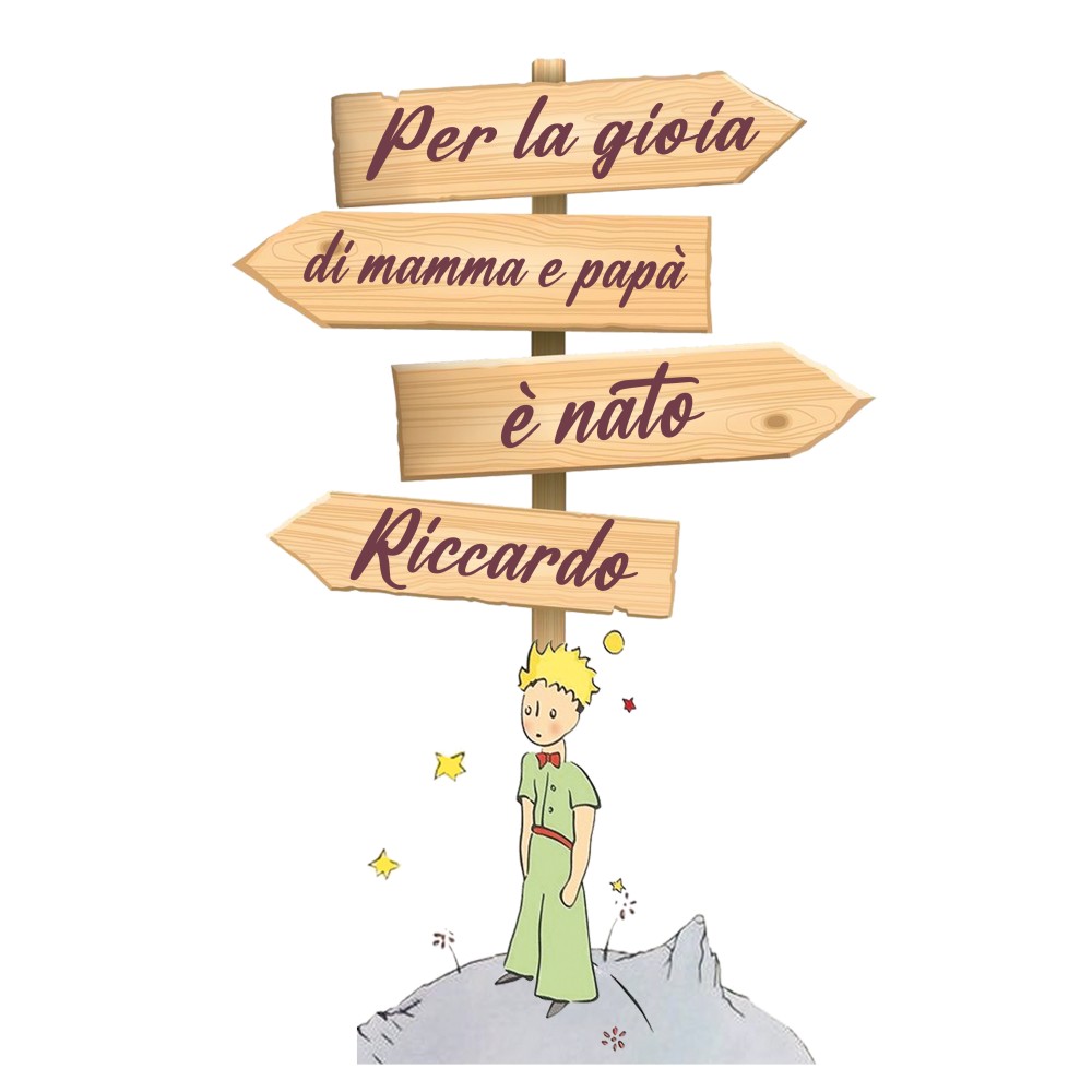 Sagoma in MDF nascita Piccolo Principe con frecce - 85 cm con supporto