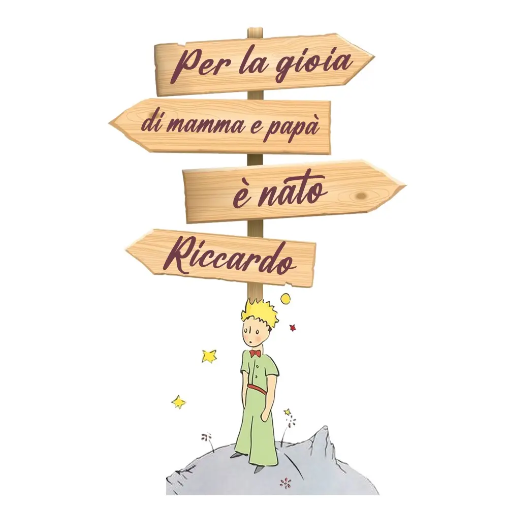 Sagoma in MDF nascita Piccolo Principe con frecce - 85 cm con supporto