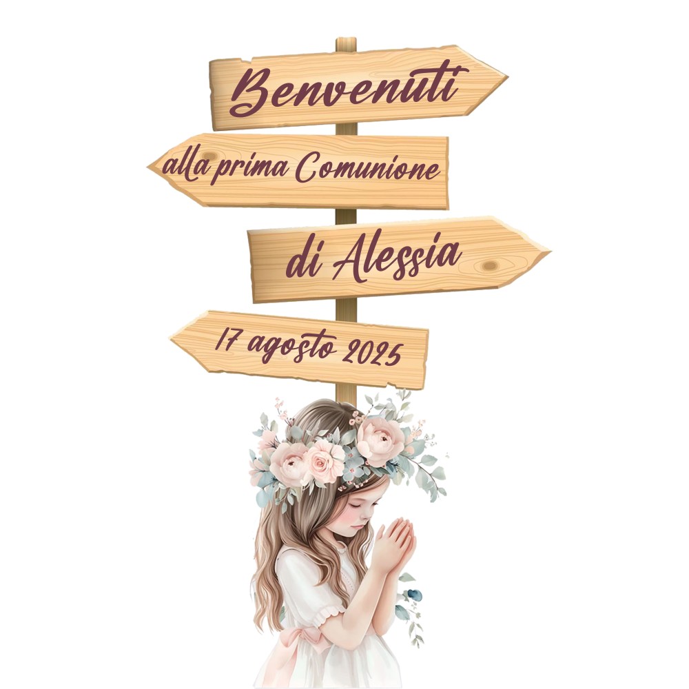 Sagoma in MDF Comunione Romantic girl con frecce - 85 cm con supporto