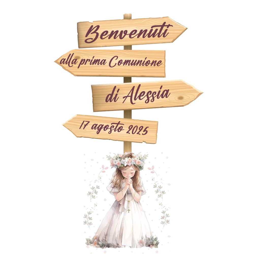 Sagoma in MDF Comunione Lovely con frecce - 85 cm con supporto