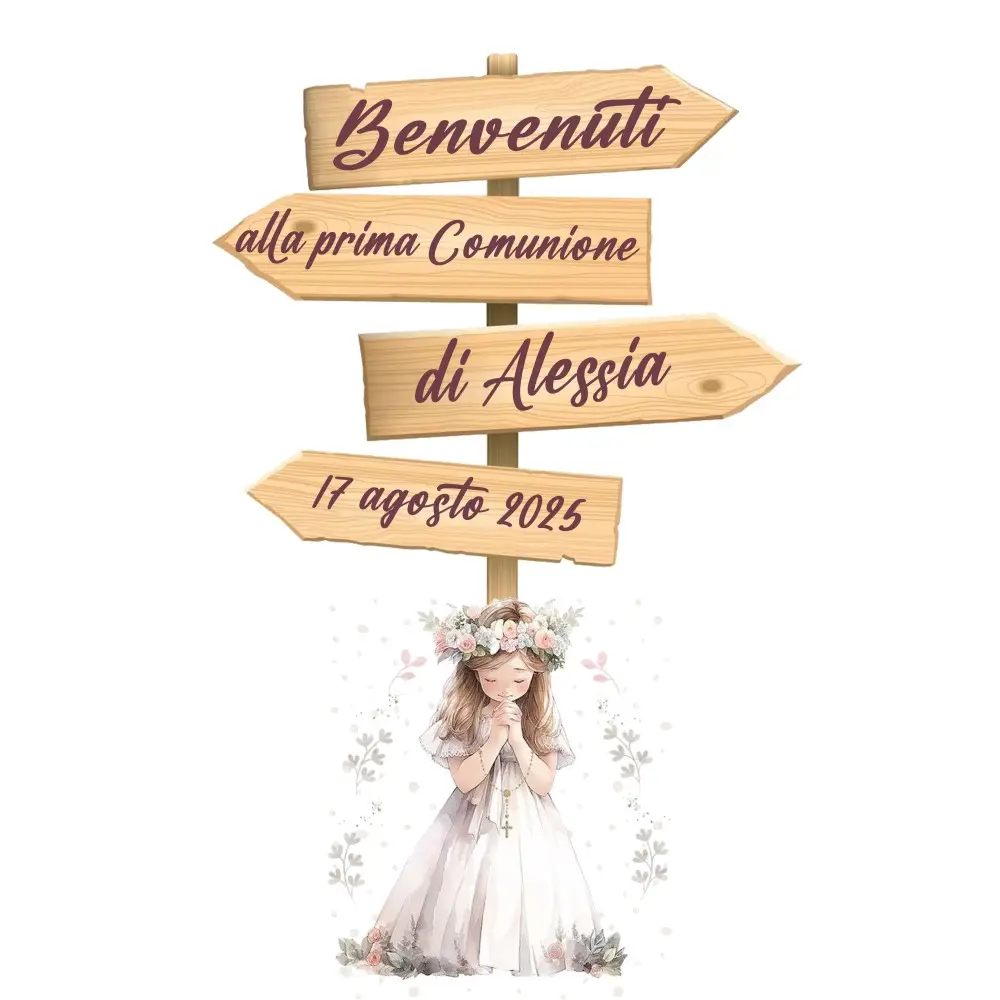 Sagoma in MDF Comunione Lovely con frecce - 85 cm con supporto