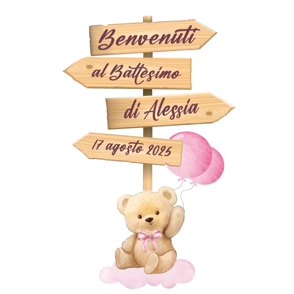 Sagoma in MDF Teddy rosa con frecce - 85 cm con supporto