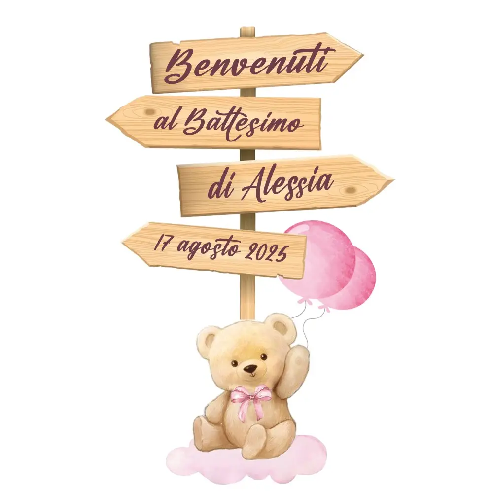 Sagoma in MDF Teddy rosa con frecce - 85 cm con supporto