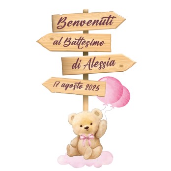 Sagoma in MDF Teddy rosa con frecce - 85 cm con supporto